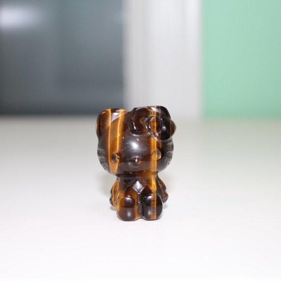 Hello Kitty Tigers Eye Hand Carved Natural Stone Figure - Picture 2 of 7